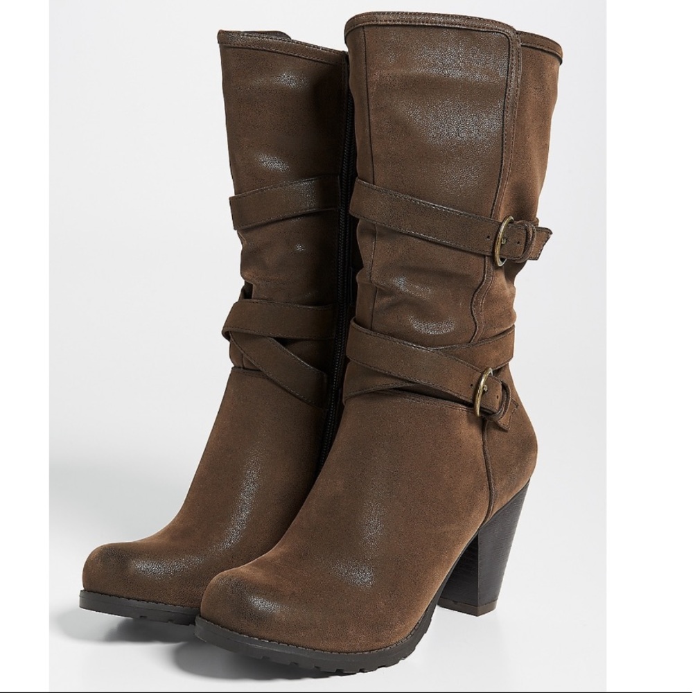 Maurices-Pam Buckle Scrunch Boot-Brown